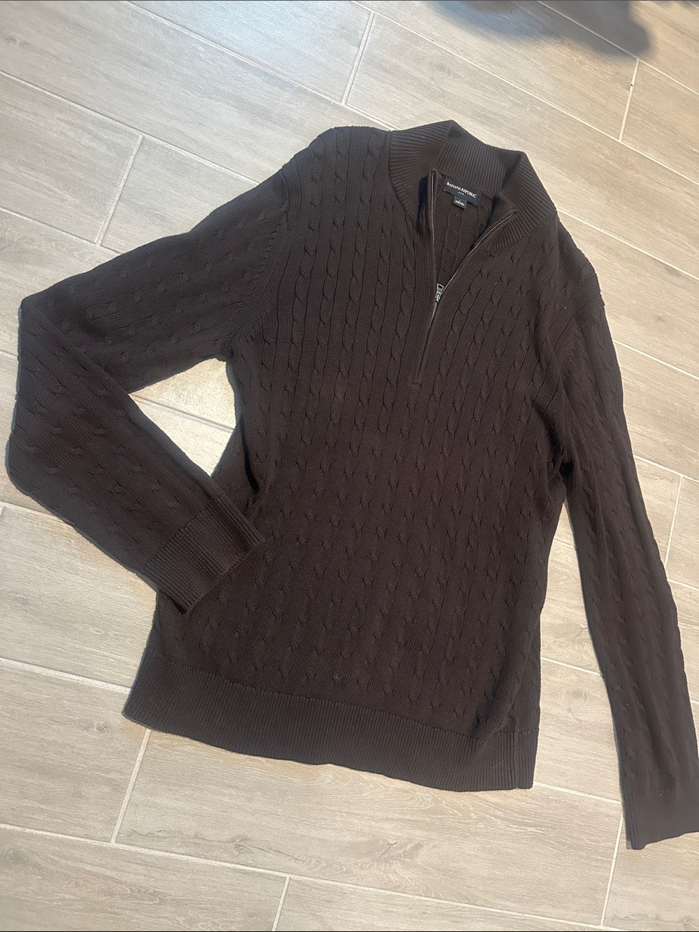 Banana Republic Men's Cable-Knit Quarter-Zip Sweater in Dark Brown